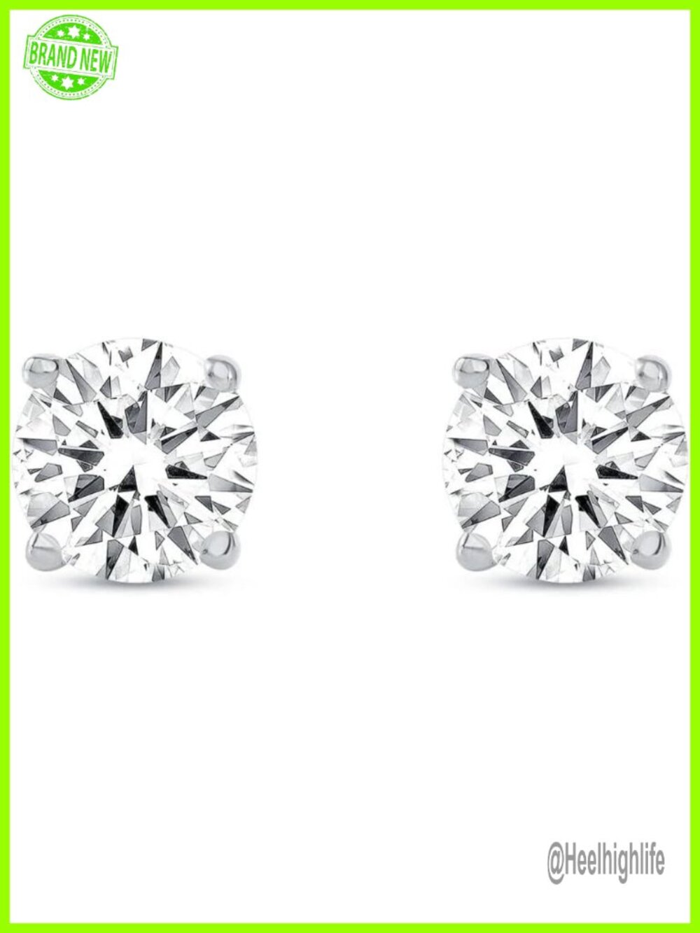 Round Diamond Stud Earrings Women 14k White Gold Screw Back